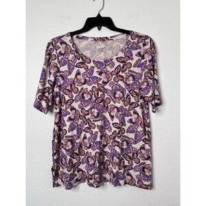 J.Jill Women's Top Dreamy Butterflies Side-Slit Tee Stretch Pima Cotton Size L